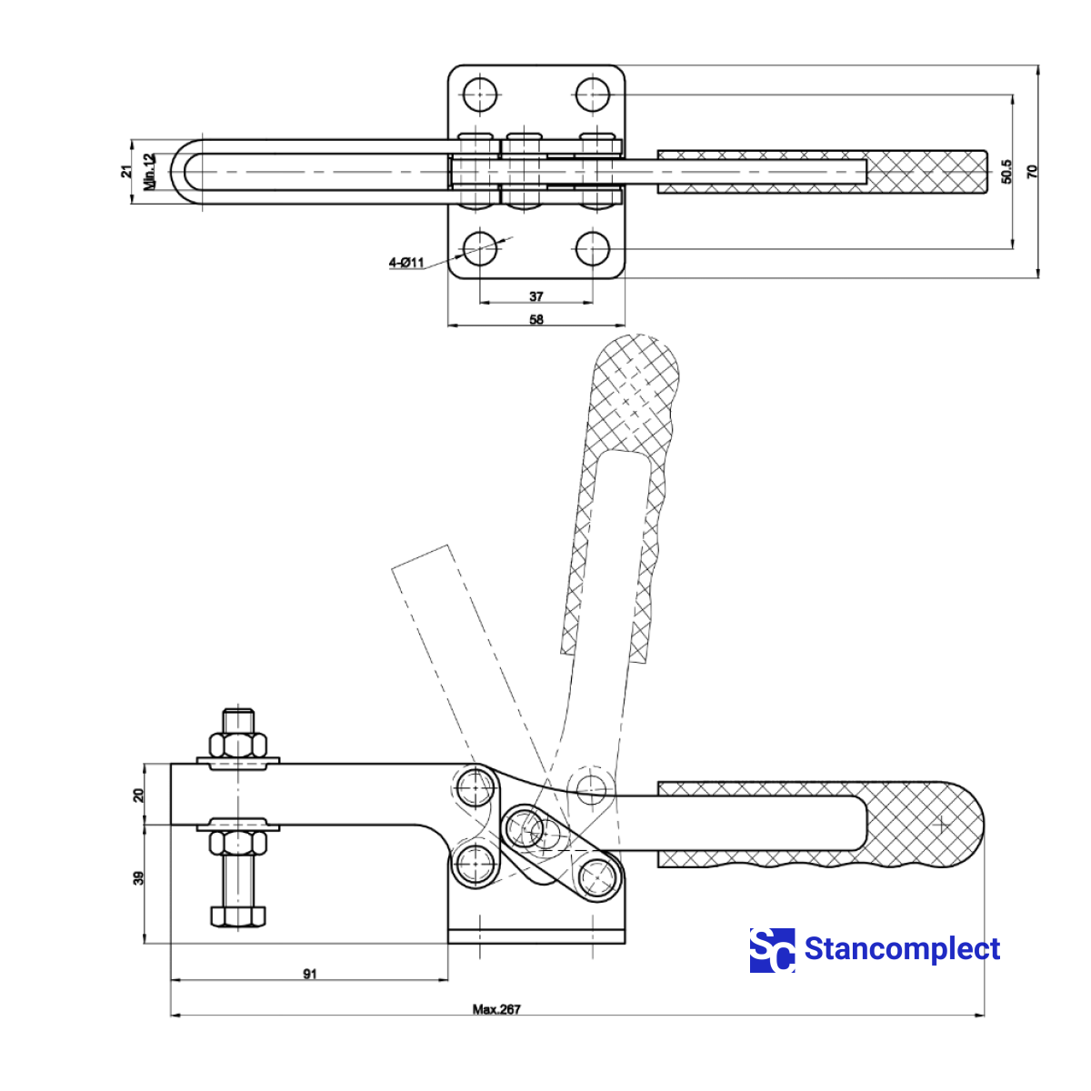 Quick release horizontal toggle clamp ST-21384 - holding capacity 500 kg
